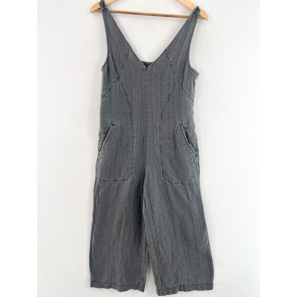 Pilcro Anthropologie Gray Linen Blend Deep V Overall Jumpsuit Small Petite Beach - Picture 1 of 6